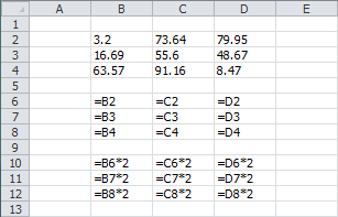 Ranges displaying cell content.